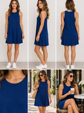 a new day Blue Sleeveless Midi Dress Casual Summer Minimalist S